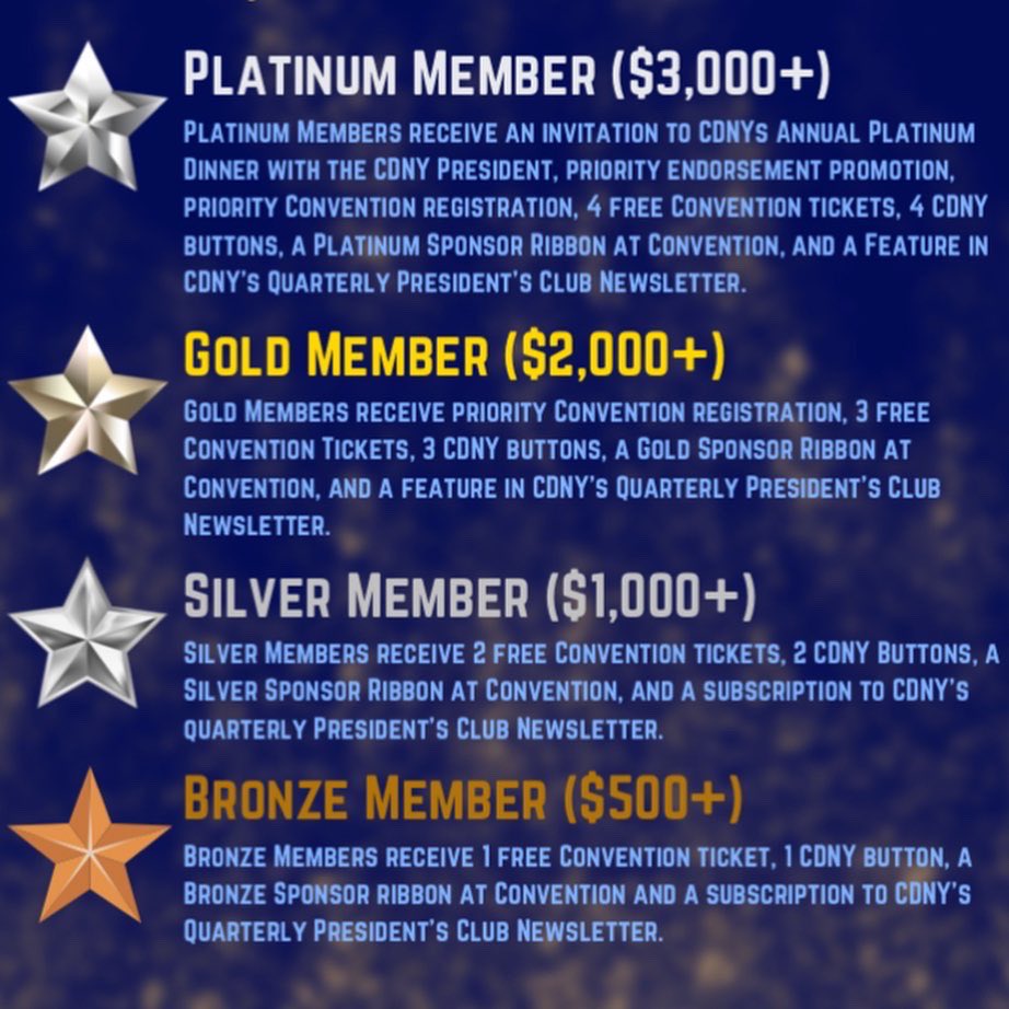 BIG ANNOUNCEMENT! 📣 🎉 💰 🤩
For the first time in CDNY history, we are recognizing the importance of our supporters with the launch of the CDNY President’s Club. Let’s make 2023 the best year yet for CDNY!
#younggetsitdone ✅