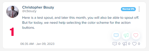 cbouzy's tweet photo. 🐳Spoutible poll: We are tweaking the design and layout of the new Spoutible platform, and we would like to know which color scheme you like best for the action buttons. You can vote in the following poll below... https://t.co/RrpmH0NLh2