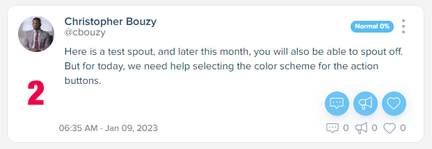 cbouzy's tweet photo. 🐳Spoutible poll: We are tweaking the design and layout of the new Spoutible platform, and we would like to know which color scheme you like best for the action buttons. You can vote in the following poll below... https://t.co/RrpmH0NLh2