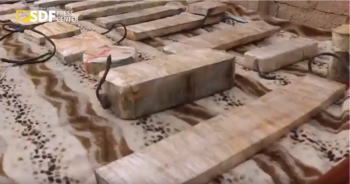 online_monitord's tweet photo. BIG #ISIS weapons cache containing suicide belts and (VB-)IED variants found in #Qayrawan village, #TalHamis countryside. Same village where #SDF found another huge weapons cache and a VBIED in September '22. This could have been used for a big and complex attack. Important find. https://t.co/DgHLsB0ZHG