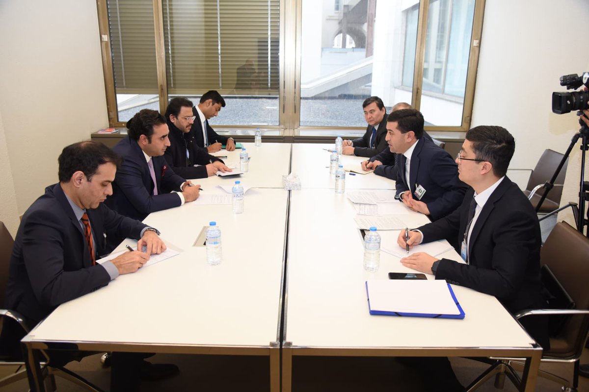 BBhuttoZardari's tweet photo. Pleasure meeting with my brother FM Bakhtiyor Saidov of @uzbekmfa in Geneva. Appreciate 🇺🇿 support &amp; solidarity for flood affectees in 🇵🇰. Looking forward to working together on connectivity &amp; peace in the region and continued cooperation in all areas. Long live 🇵🇰🇺🇿 dosti! https://t.co/iBliXYwqOu
