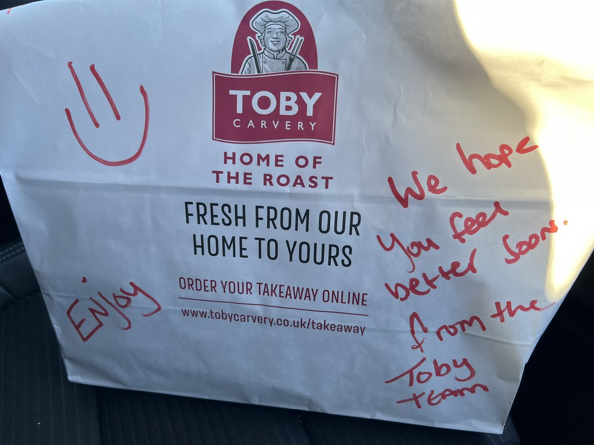 _SirMorton's tweet photo. My 2 year old has been very ill over Christmas and has been in hospital for 10 days now. She decided today that she wanted ”meat” which is code for @tobycarvery. When I arrived at the  #Keighley branch and told them what she had been through, they were so lovely. Very happy girl. https://t.co/oatsy1ImD2