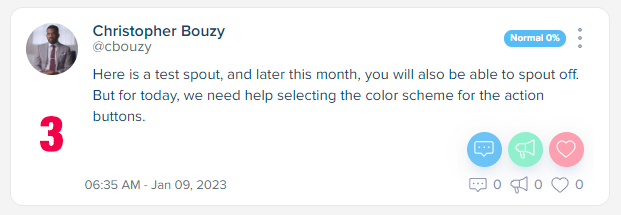 cbouzy's tweet photo. 🐳Spoutible poll: We are tweaking the design and layout of the new Spoutible platform, and we would like to know which color scheme you like best for the action buttons. You can vote in the following poll below... https://t.co/RrpmH0NLh2