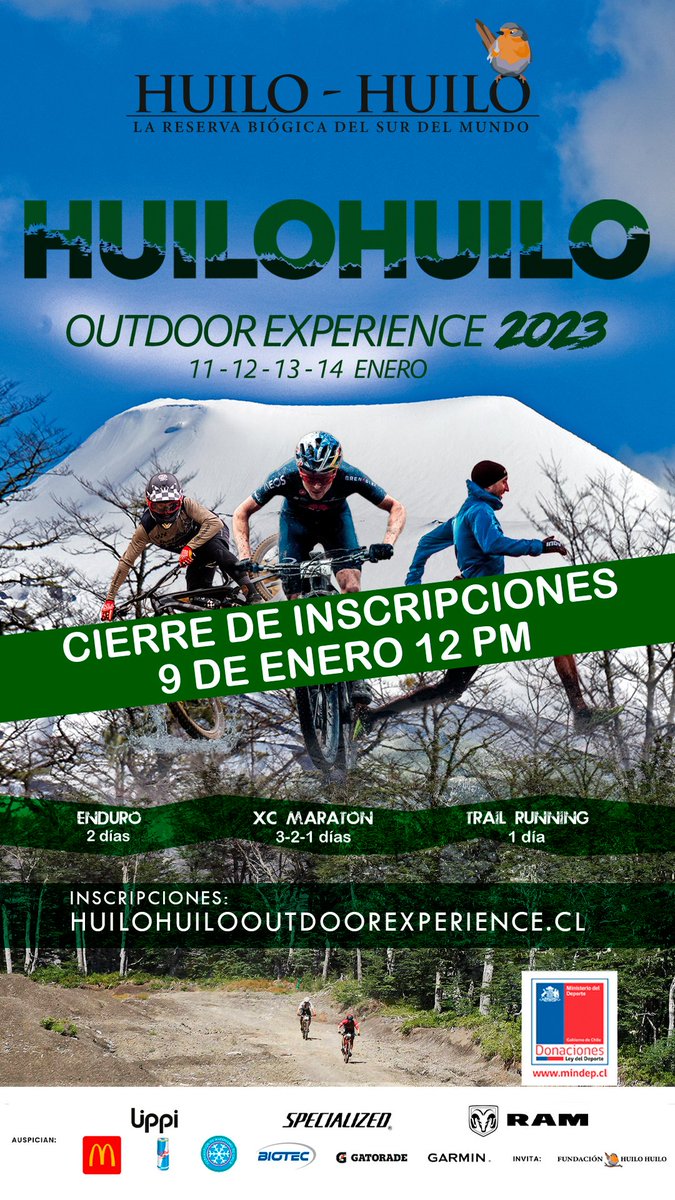 Últimas horas para inscribirse en Huilo Huilo Outdoor Experience, un evento de tres días donde viviremos la esencia del XC, Enduro y Trail Running en distancias de 10 y 25 kilómetros: huilohuilooutdoorexperience.cl