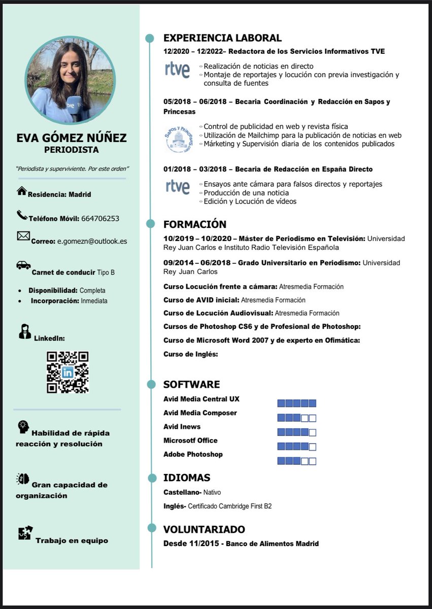 evagomeznunnez's tweet photo. Con el nuevo año, una nueva aventura. Ahora, en busca de trabajo.
Por aquí os comparto mi #CV #curriculumvitae . ¿Me ayudáis a compartir para encontrar una nueva oportunidad? #EvaGomez #OpenToWork #trabajo #oportunidad https://t.co/N3ByCmPqJD