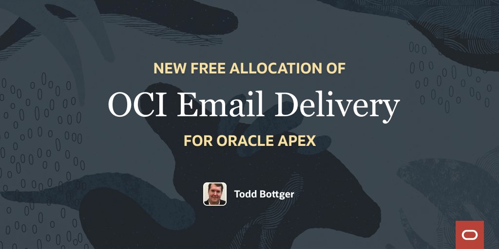 📨 Learn how a new free allocation of OCI Email Delivery service makes it even easier to send emails from your APEX apps. 

social.ora.cl/60143Rin6

#orclAPEX #LowCode #Oracle #APEXService #AutonomousDatabase