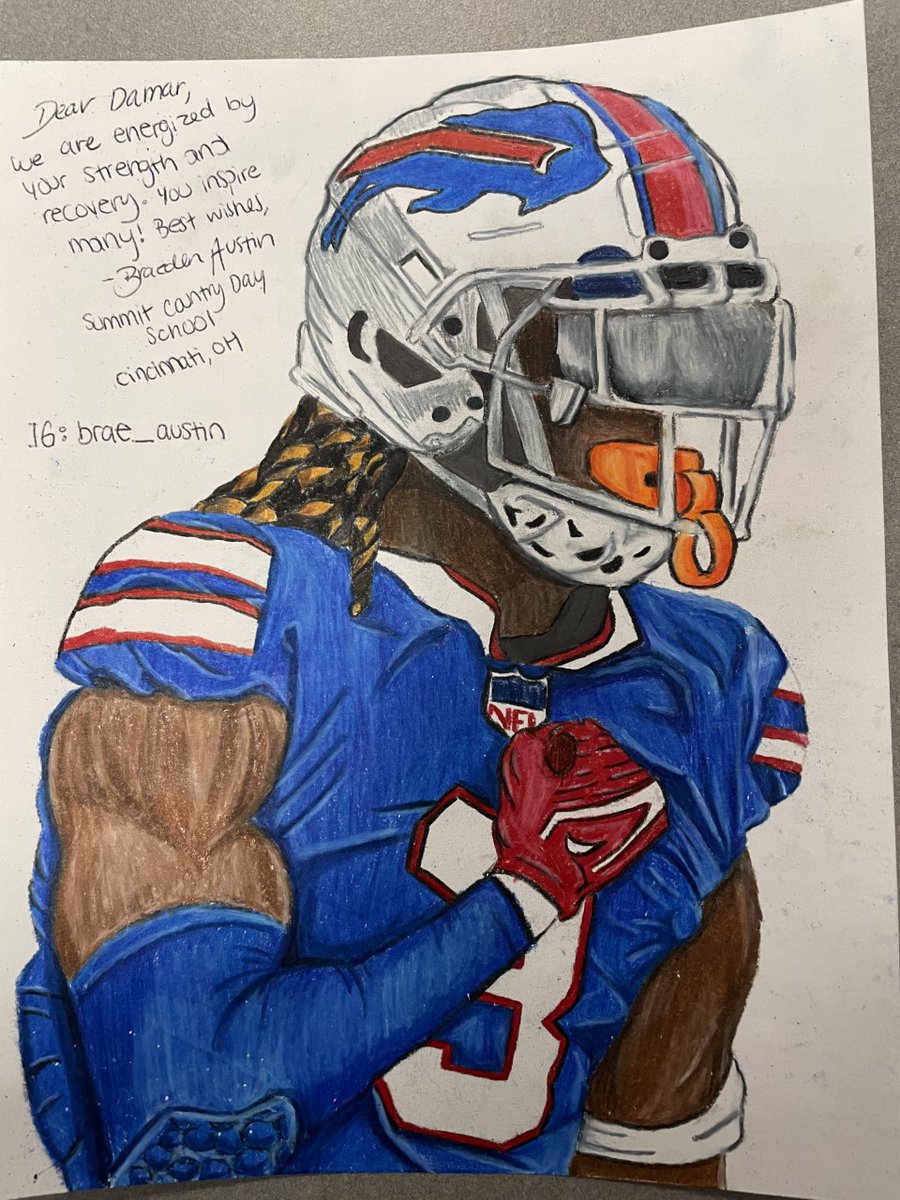 Summit's Braeden Austin '23 created an inspired letter and drawing for Damar Hamlin! #summitstrong #community #leadersofcharacter