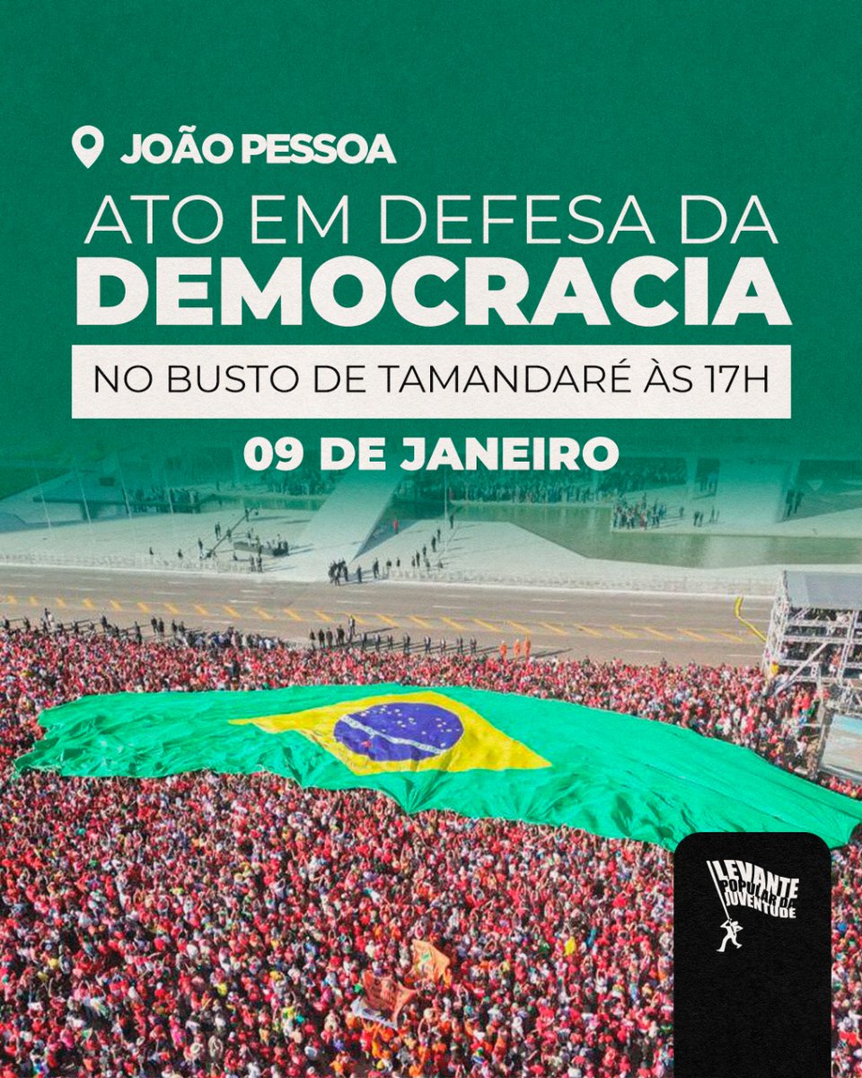eusamlima's tweet photo. 🚨 HOJE
atos em defesa da democracia acontecerão em todos os país. na Paraíba:

- João Pessoa: as 17h no busto de Tamandare
- Campina Grande: as 16h na praça da bandeira https://t.co/tLuX7MlFPw