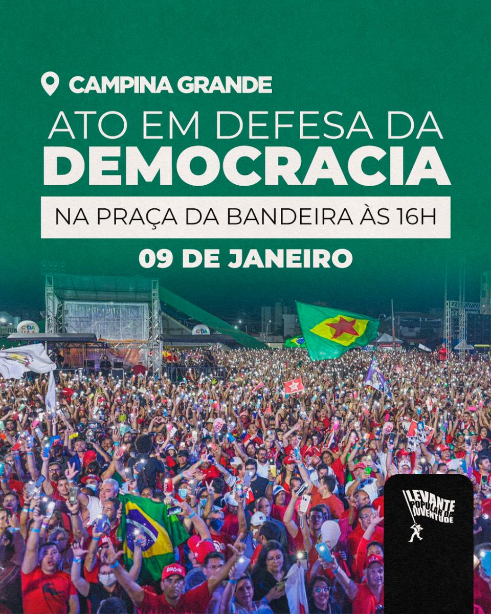 eusamlima's tweet photo. 🚨 HOJE
atos em defesa da democracia acontecerão em todos os país. na Paraíba:

- João Pessoa: as 17h no busto de Tamandare
- Campina Grande: as 16h na praça da bandeira https://t.co/tLuX7MlFPw
