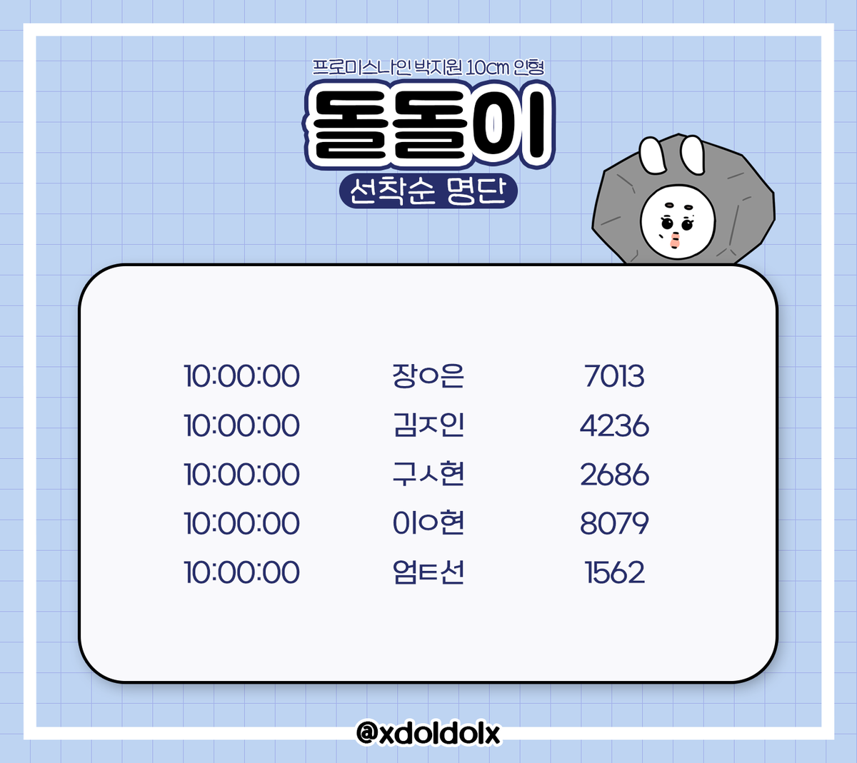 xdoldolx's tweet photo. 💙 돌돌이 2차 선착순 명단입니다 💙 https://t.co/sQguUOIyAz