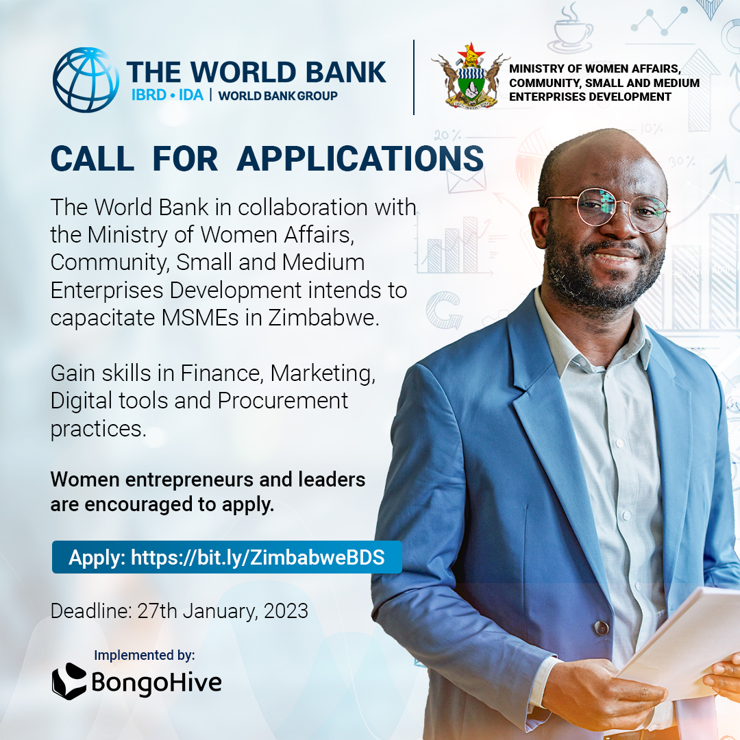 BongoHive's tweet image. Greetings MSMEs in Bulawayo and Harare🇿🇼🥳
.
.
Did you know adequate training is a key factor for business growth?🤔

Receive training in #Marketing#Finance#DigitalTools#Procurement

Apply here: bit.ly/ZimbabweBDS 

@mwacsmed 

#Zimbabwe
#BusinessDevelopmentService