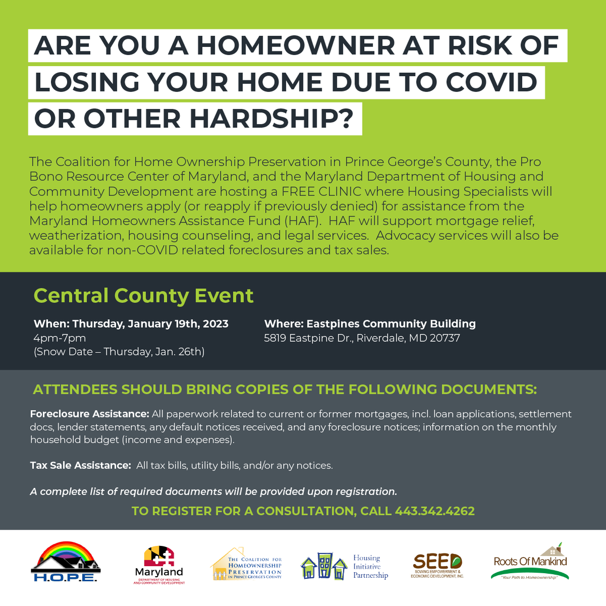 SEED_INC's tweet photo. Are you a homeowner at risk of losing your home due to covid or other hardship? Register to attend this FREE CLINIC Thursday, January 19th, 2023.   #homeowners #housing #foreclosur https://t.co/7FTxp7ehGG