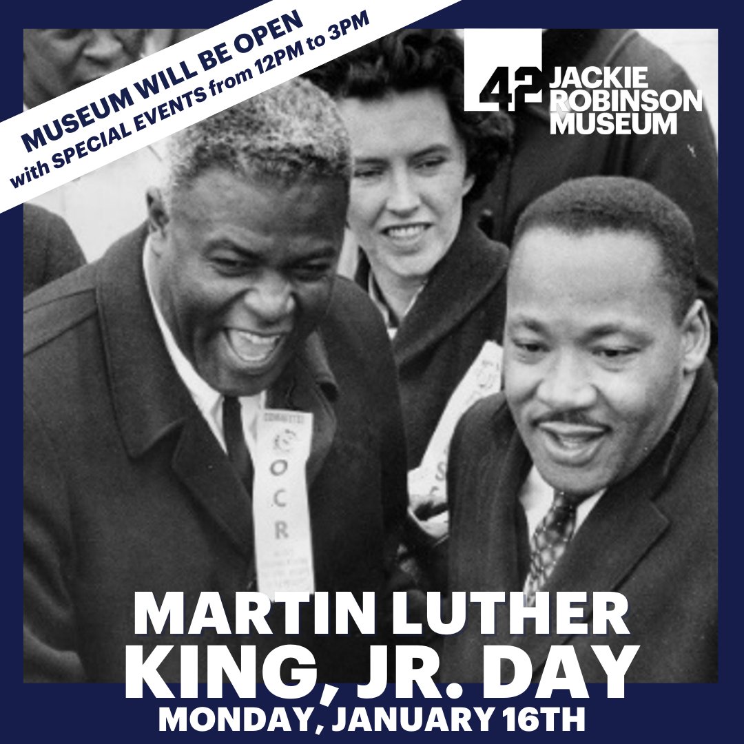 Jackie Robinson Foundation (@JRFoundation) on Twitter photo 2023-01-09 14:00:54 Join the Jackie Robinson Museum on Monday, January 16th as we celebrate the legacy of Dr. Martin Luther King, Jr. Please click the link below to learn how you can honor a cherished American hero. #MartinLutherKingJr #JackieRobinsonMuseum jackierobinsonmuseum.org/visit/programs… Join the Jackie Robinson Museum on Monday, January 16th as we celebrate the legacy of Dr. Martin Luther King, Jr. Please click the link below to learn how you can honor a cherished American hero. #MartinLutherKingJr #JackieRobinsonMuseum jackierobinsonmuseum.org/visit/programs…