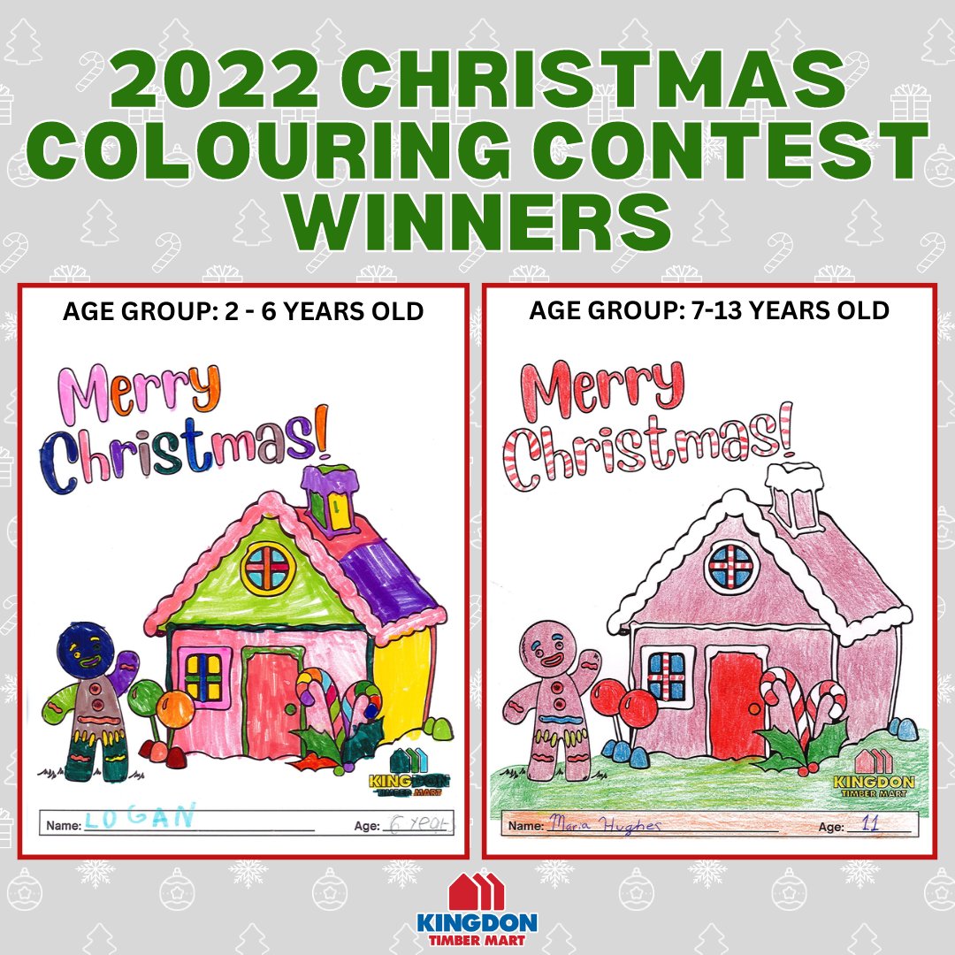 KINGDON_LUMBER's tweet photo. Congratulations to our 2022 Christmas Colouring Contest winners, Logan (6yrs) and Maria (11yrs)! Great work to everyone that entered in the contest. We had an awesome turn out with over 30 entries!
#kingdontimbermart #christmas #colouringcontest #diy #hardwarestore https://t.co/RuvI4P3svF