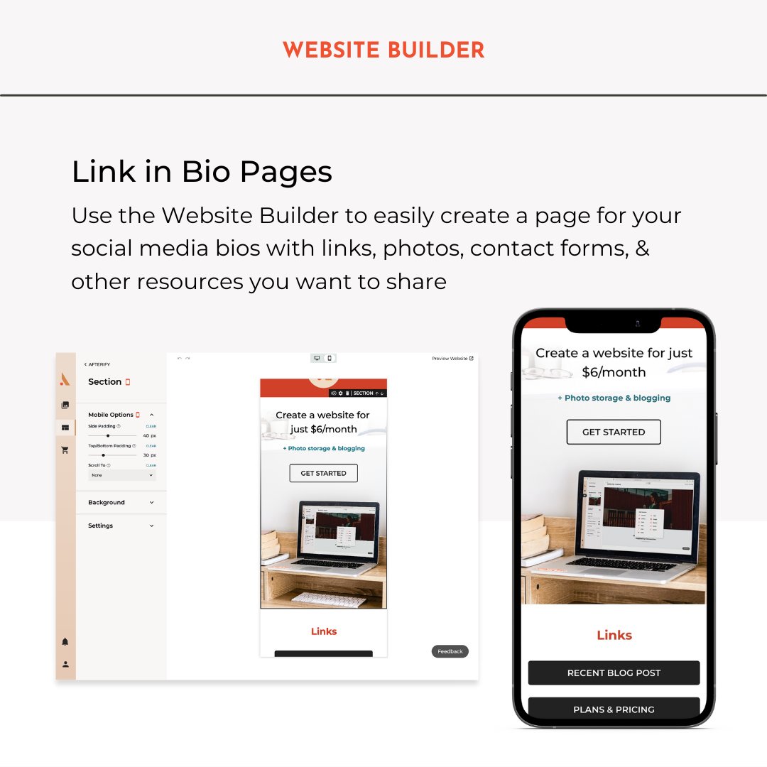 afterify's tweet photo. You can make a creative #link-in-bio page with our Website Builder! Unlike other options out there, with Afterify you can design any layout you want and add more than just links - photos, videos, contact forms, &amp; more. Try it free today and let us know what you think! https://t.co/bdC0hPk71P