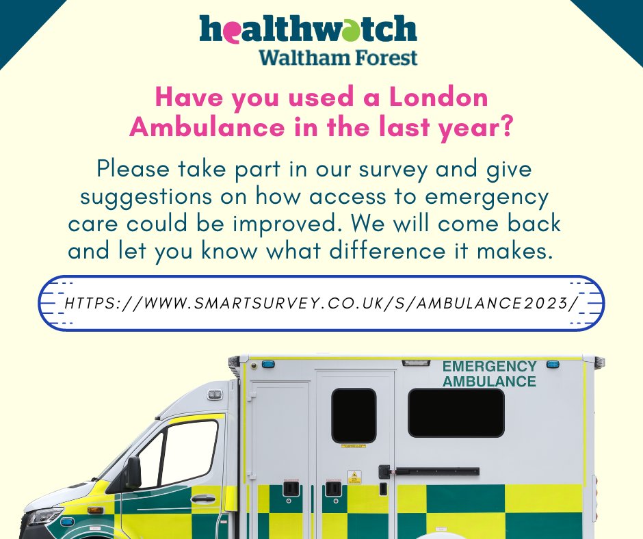 Healthwatch WF (@healthwatch_wf) on Twitter photo #WalthamForest residents- have you used #NHS #ambulance services in the last 2 years? Help <a href="/Ldn_ambulance/">London Ambulance Service</a> improve services by taking a few minutes to answer this survey. smartsurvey.co.uk/s/ambulance2023 #LookingAfterLondon #WalthamForest residents- have you used #NHS #ambulance services in the last 2 years? Help <a href="/Ldn_ambulance/">London Ambulance Service</a> improve services by taking a few minutes to answer this survey. smartsurvey.co.uk/s/ambulance2023 #LookingAfterLondon