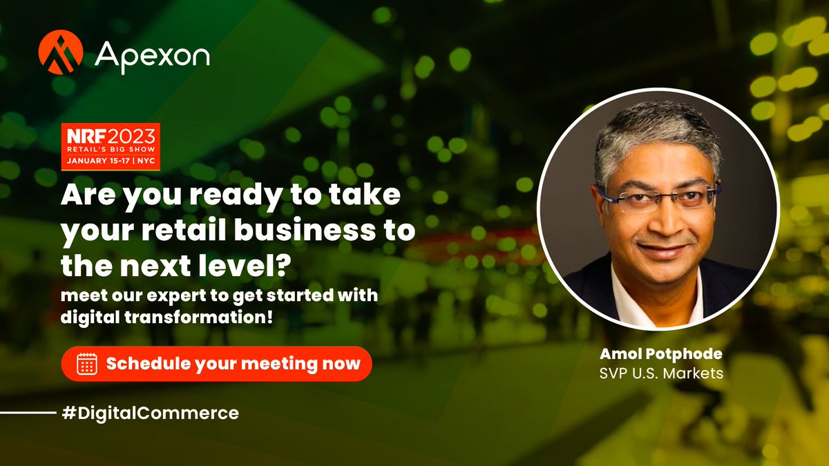 adaptyinc's tweet photo. What's trending in the retail industry? 
Meet Mr. Amol Potphode at #NRF2023 to quickly chat up on how a tailor-made solution with all our eCommerce and retail expertise can help you increase sales &amp; drive customer loyalty. Schedule your meeting now! https://t.co/zv5i5cqfOZ https://t.co/JZx89WJV7D