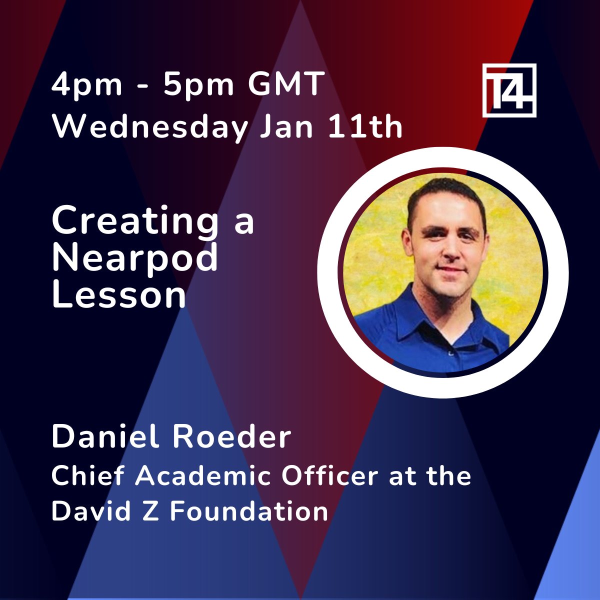 Join us for a workshop with <a href="/dannybrook734/">Dan 🎙️</a>, Chief Academic Officer at the <a href="/DavidZFund/">David Z Foundation</a>, as he guides us through creating a Nearpod lesson during this interactive workshop.

🗓️11 January
⏰4 pm GMT
📌eu1.hubs.ly/H02wH230

Download our #T4Communities app to access the workshop!