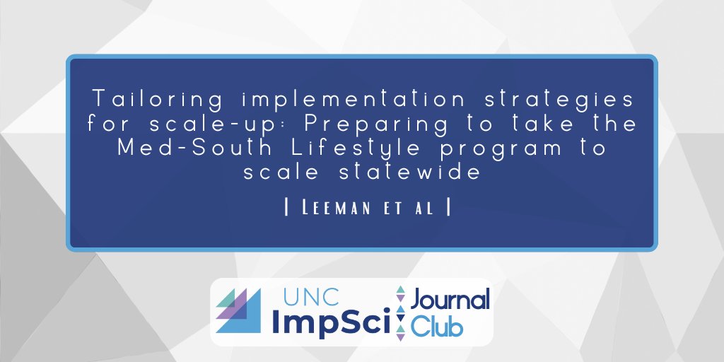 This paper by @JenniferLeeman1 et al. "describes the multiphase approach used to plan for Med-South scale-up, including the methods used to tailor two-levels of implementation strategies by identifying and targeting multilevel determinants." Check it out: ow.ly/yYcw50MikCV