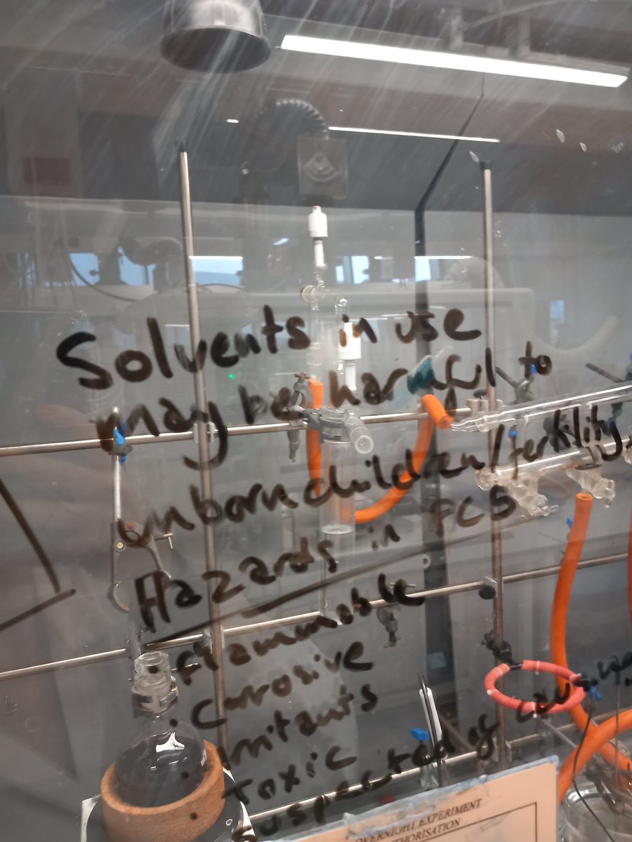 randle_becky's tweet photo. Stealing a good idea from @rebeccaginesi and marking fumehoods relevant to pregnant chemists in a clearer and larger text than a coshh form, so the area can be avoided *discretely* if people wish while these substances are in use. Normalise consideration of pregnancy in the lab https://t.co/PpDE8dSp9D
