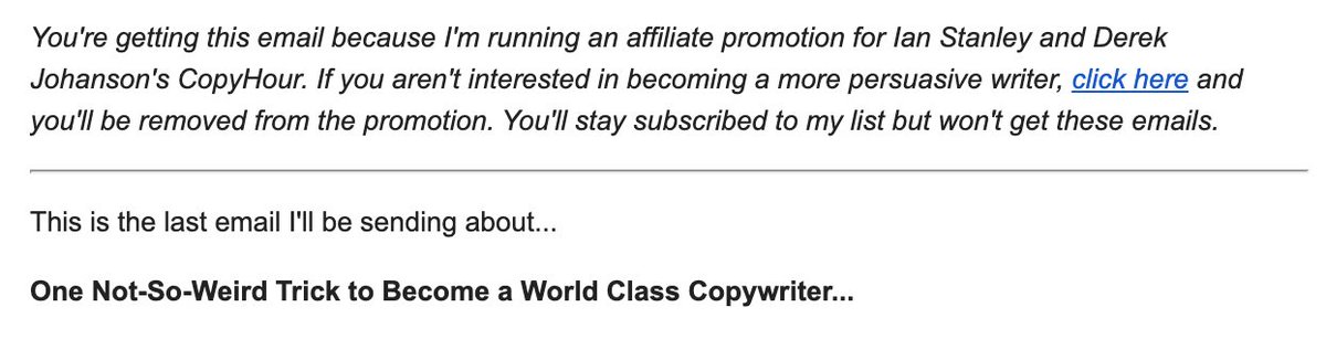 seedoilbeliever's tweet photo. How to ethically get sales from people who told you:

"Sorry I'm not interested in this offer
If u don't mind, could u please leave?"

In email marketing, u can get people to politely decline your offer without unsubscribing using mute links

But how to make money from them?

🧵 https://t.co/wyBb2RouT8