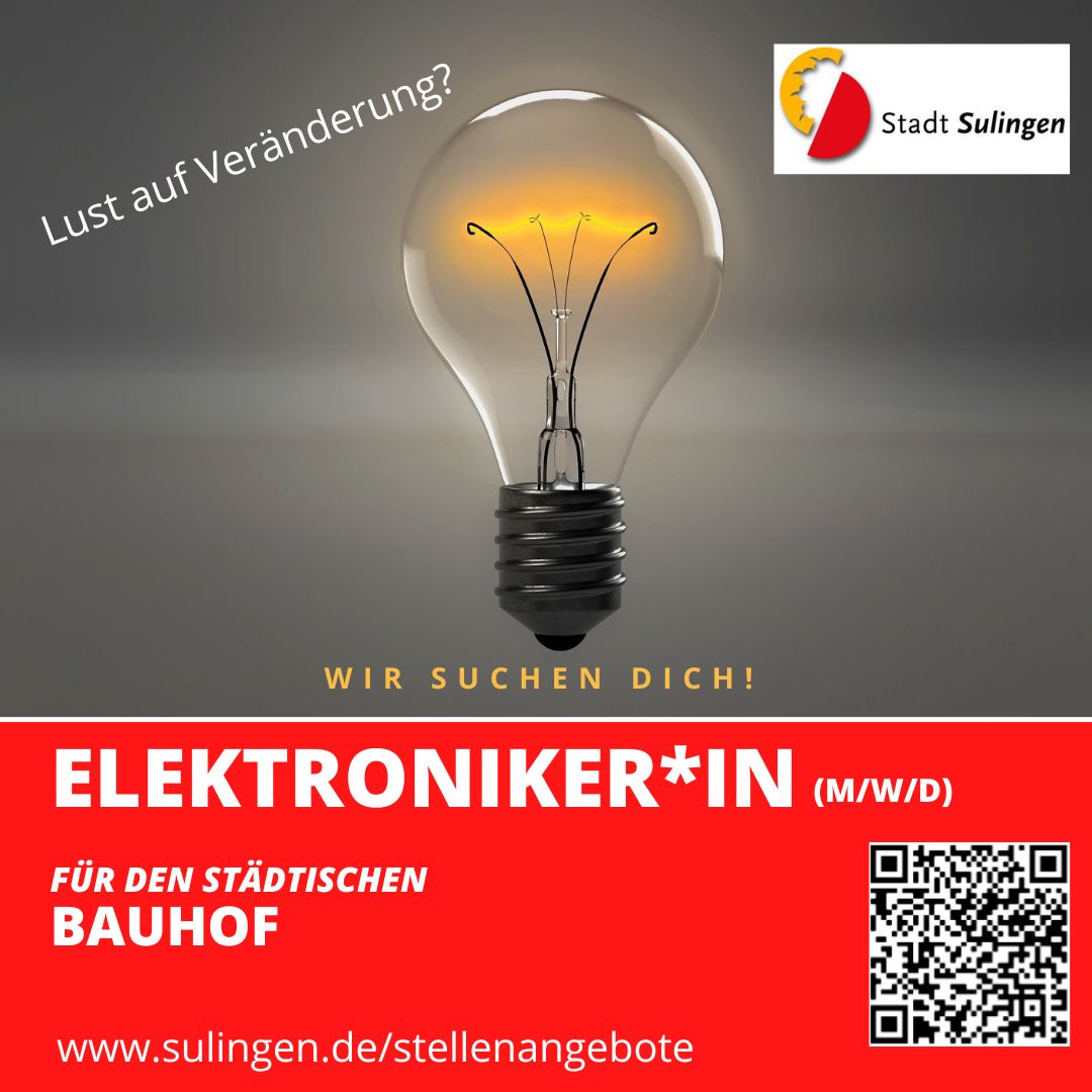 sulingen_de's tweet photo. Lust auf Veränderung? Wir suchen zum nächst möglichen Zeitpunkt eine/n Elektroniker*in für den Bauhof! Mehr Infos unter:
https://t.co/QupBzDGWsi https://t.co/Zx4pa6xbTW