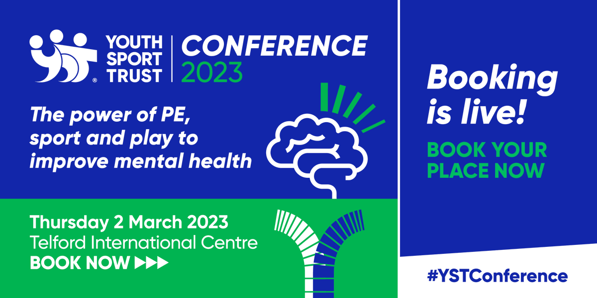 YouthSportTrust's tweet photo. Bookings are now live for Youth Sport Trust Conference 2023: The power of PE, sport and play to improve mental health! 🧠 

We will be joined by inspiring speakers talking about tackling the youth mental health crisis. 

Join us on 2 March 2023 👇 
https://t.co/aZycm6vep3 https://t.co/jiGaU8zzVv