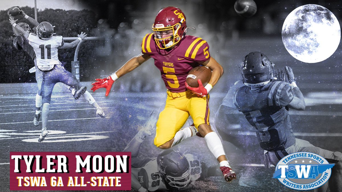 SHToppersATH's tweet photo. Join us in congratulating SH senior Tyler Moon (@TylerMoonn) for being named to the Tennessee Sports Writers Association 6A All-State Team. Moon broke the single-season record for touchdowns at Science Hill with 31. He also racked up 2,461 all-purpose yards. #TopperForLife https://t.co/pJ9X2G4N6G