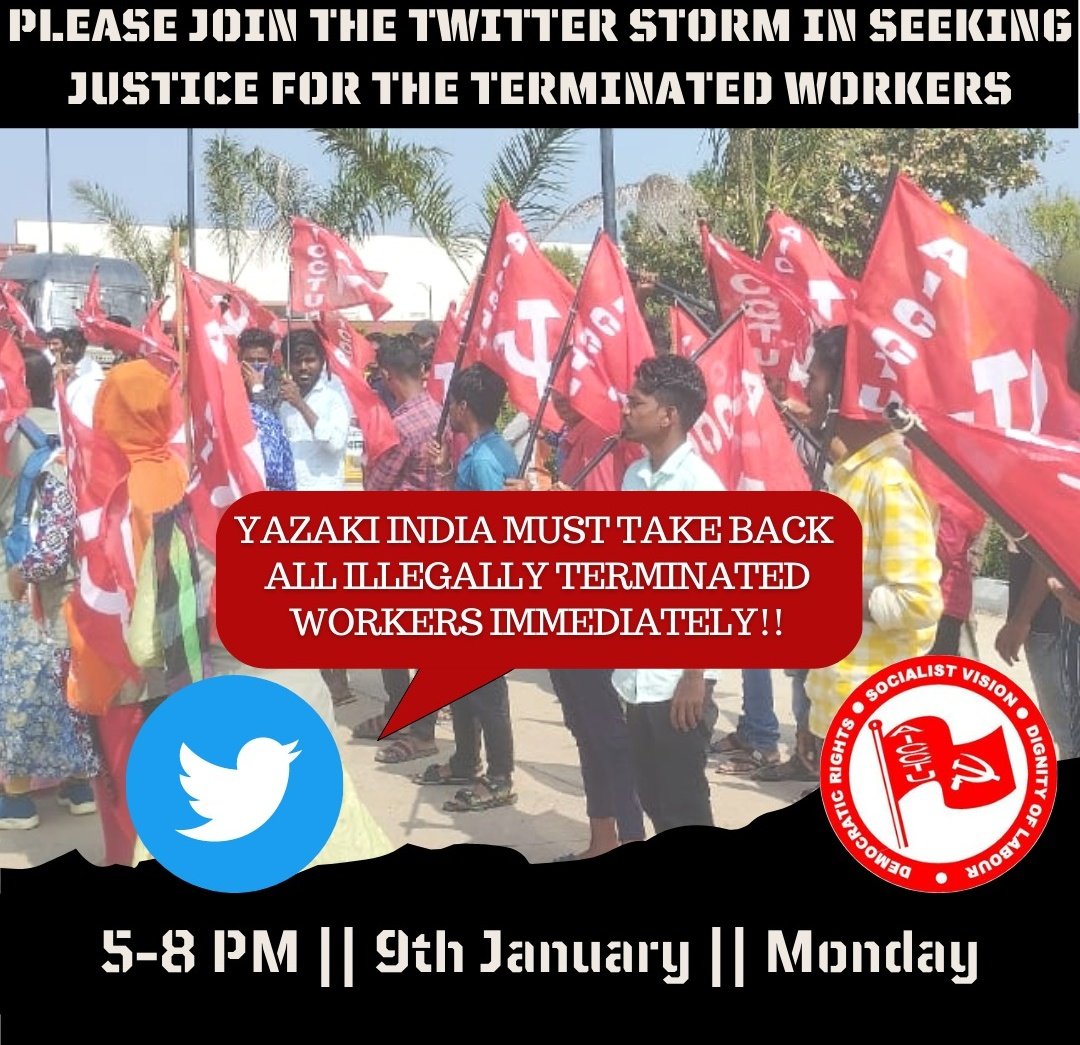 Saddharma9's tweet photo. Yazaki India must take back all illegally terminated workers immediately. https://t.co/B8XLDedXE5