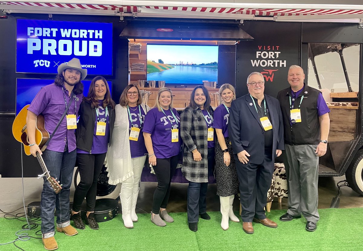 Our team members are decked out in @TCU purple in Columbus, OH at @pcmaconvene today! 

They’ve also taken along @HearFortWorth artist @bubbabellin to showcase what Fort Worth is all about.

#GoFrogs