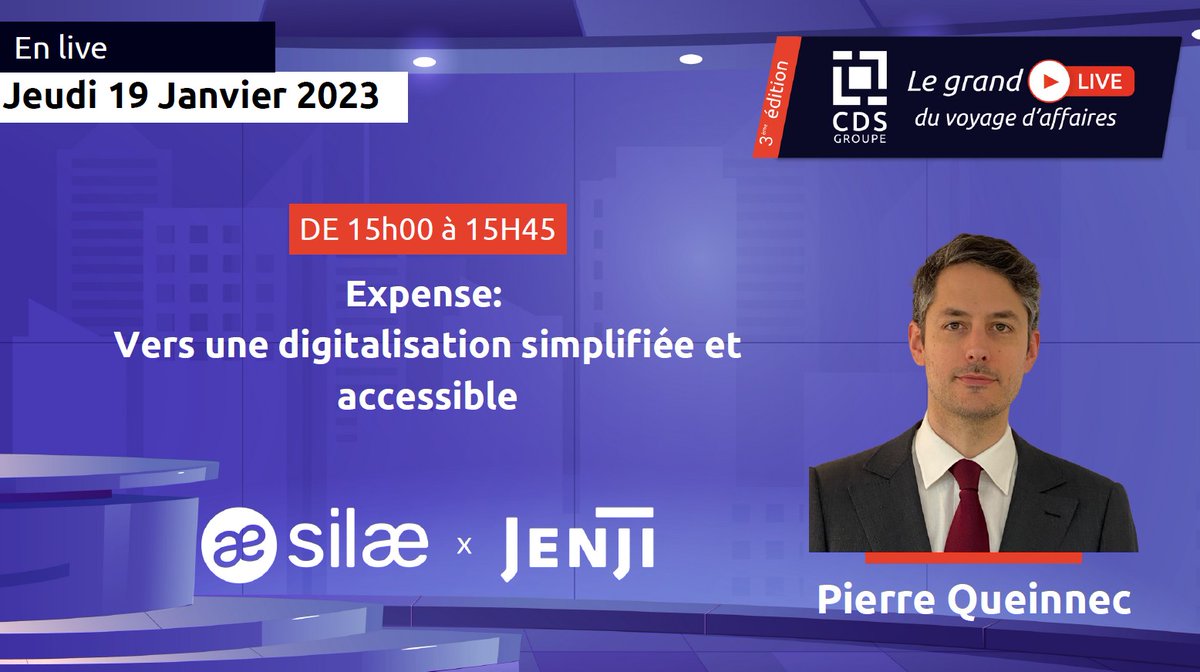Jenji (@jenjiapp) on Twitter photo Retrouvez Pierre Queinnec, co-fondateur de Jenji, en direct du "Grand Live du Voyage d’Affaires" le 19 janvier !  Inscription : bit.ly/jenji_glva  « vers une digitalisation simplifiée et accessible des notes de frais »
#digitalisation #notesdefrais #rh Retrouvez Pierre Queinnec, co-fondateur de Jenji, en direct du "Grand Live du Voyage d’Affaires" le 19 janvier !  Inscription : bit.ly/jenji_glva  « vers une digitalisation simplifiée et accessible des notes de frais »
#digitalisation #notesdefrais #rh
