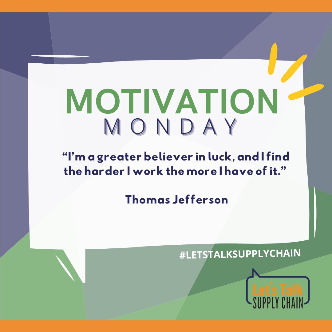 “I’m a greater believer in luck, and I find the harder I work the more I have of it.” — Thomas Jefferson

Happy Monday everyone! ⭐️

#Letstalksupplychain #WomenInSupplychain #SupplyChain #procurement