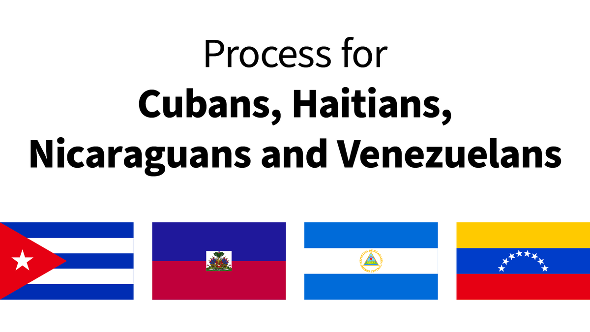 USCIS's tweet photo. .@DHSgov has announced processes through which nationals of Cuba, Haiti, Nicaragua, and Venezuela may request to come to the U.S. in a safe and orderly way. Eligible beneficiaries must meet our requirements and have a supporter in the U.S.
Learn more: https://t.co/bqmNlOi84V https://t.co/AMeUvn1cHG