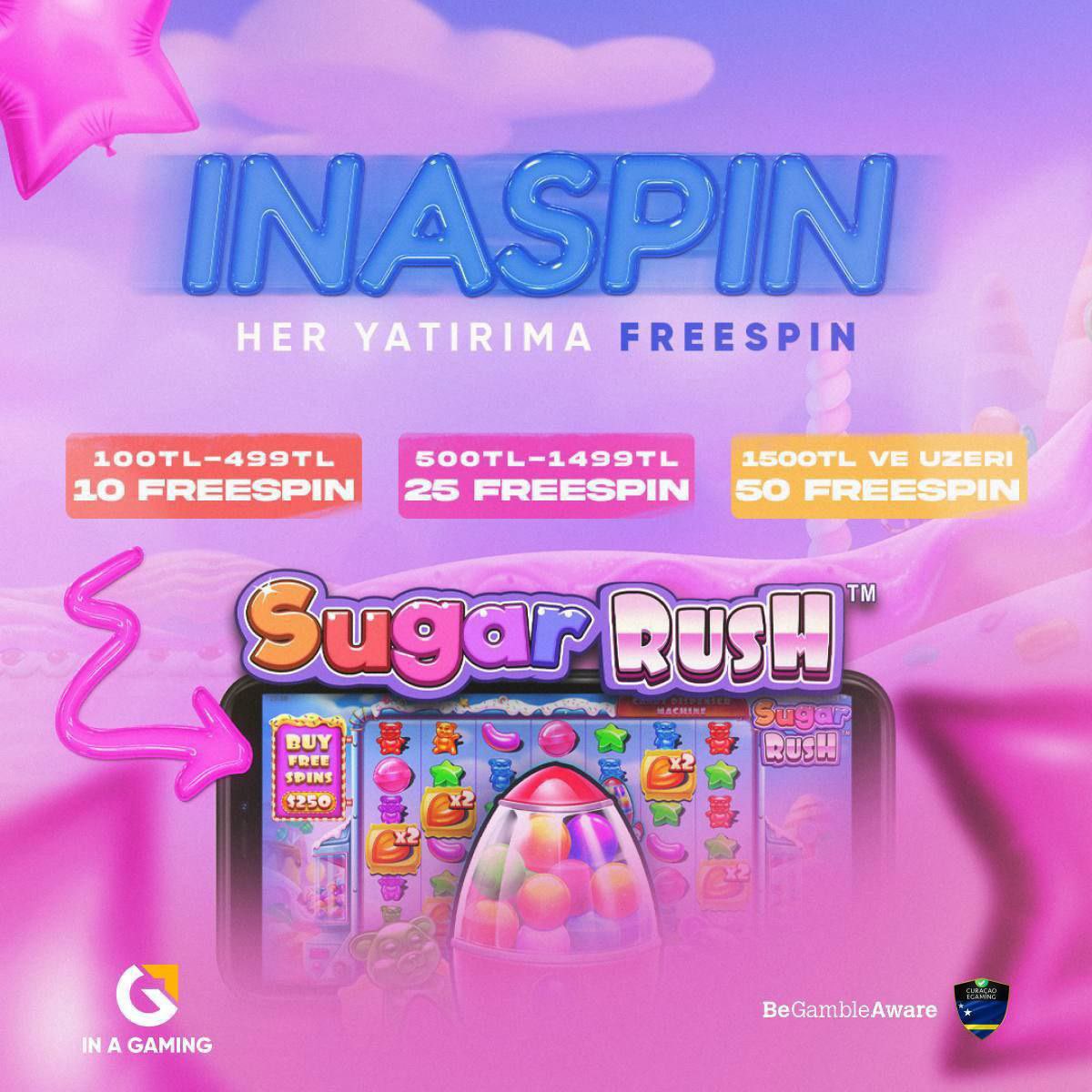 🎰 Yatırım Yap, Freespin Kap! ☺️ 𝙎𝙪𝙜𝙖𝙧 𝙍𝙪𝙨𝙝 Slot oyununa özel her yatırımda freespin seni bekliyor. 📲 inagaming.link/twitter