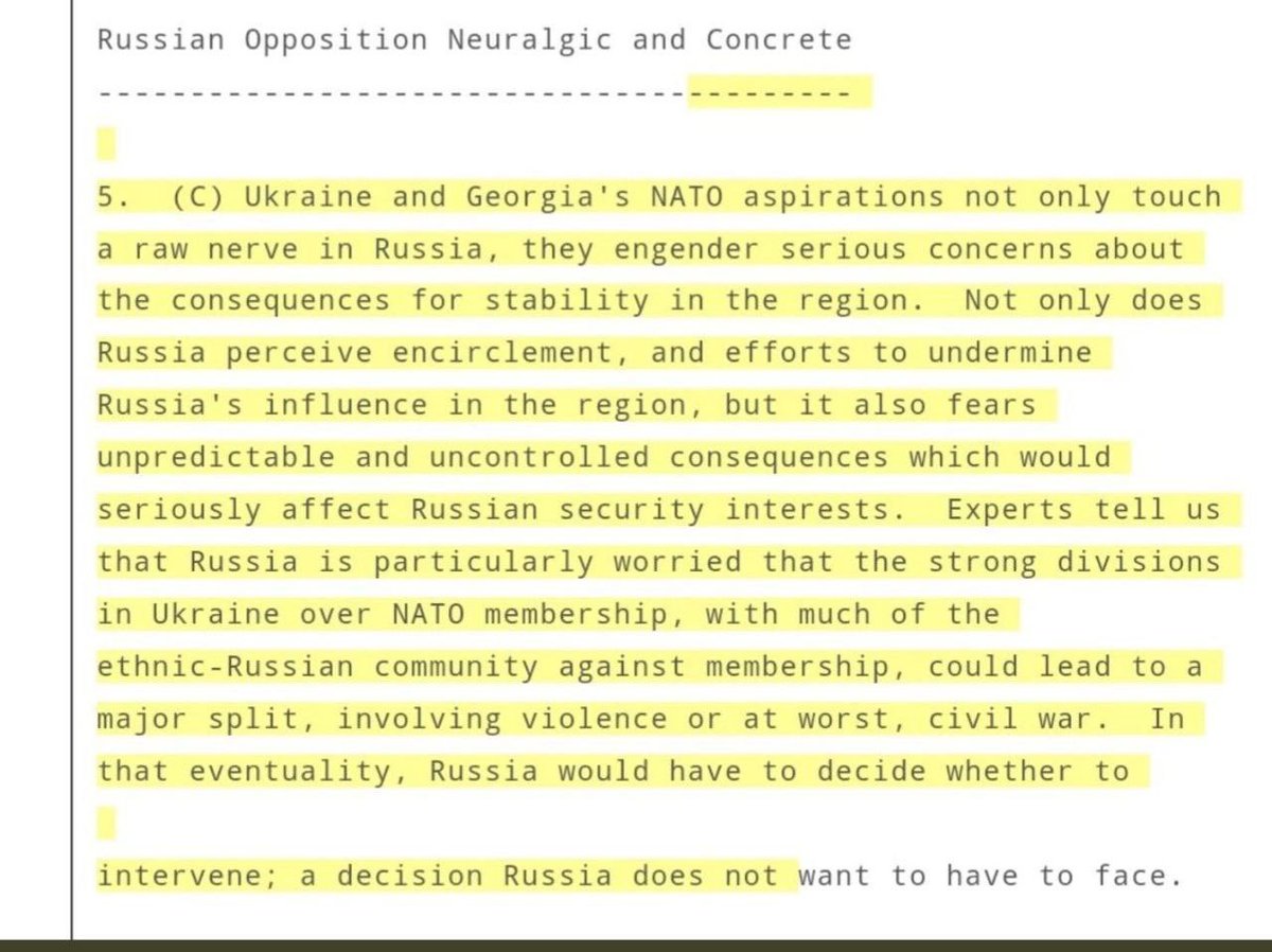 CIA documents on Ukraine/Russia back in 2008. Leaked by @wikileaks. 

Its as if one side didn’t want war, and the other side, provoked it…. #UkraineRussiaConflict