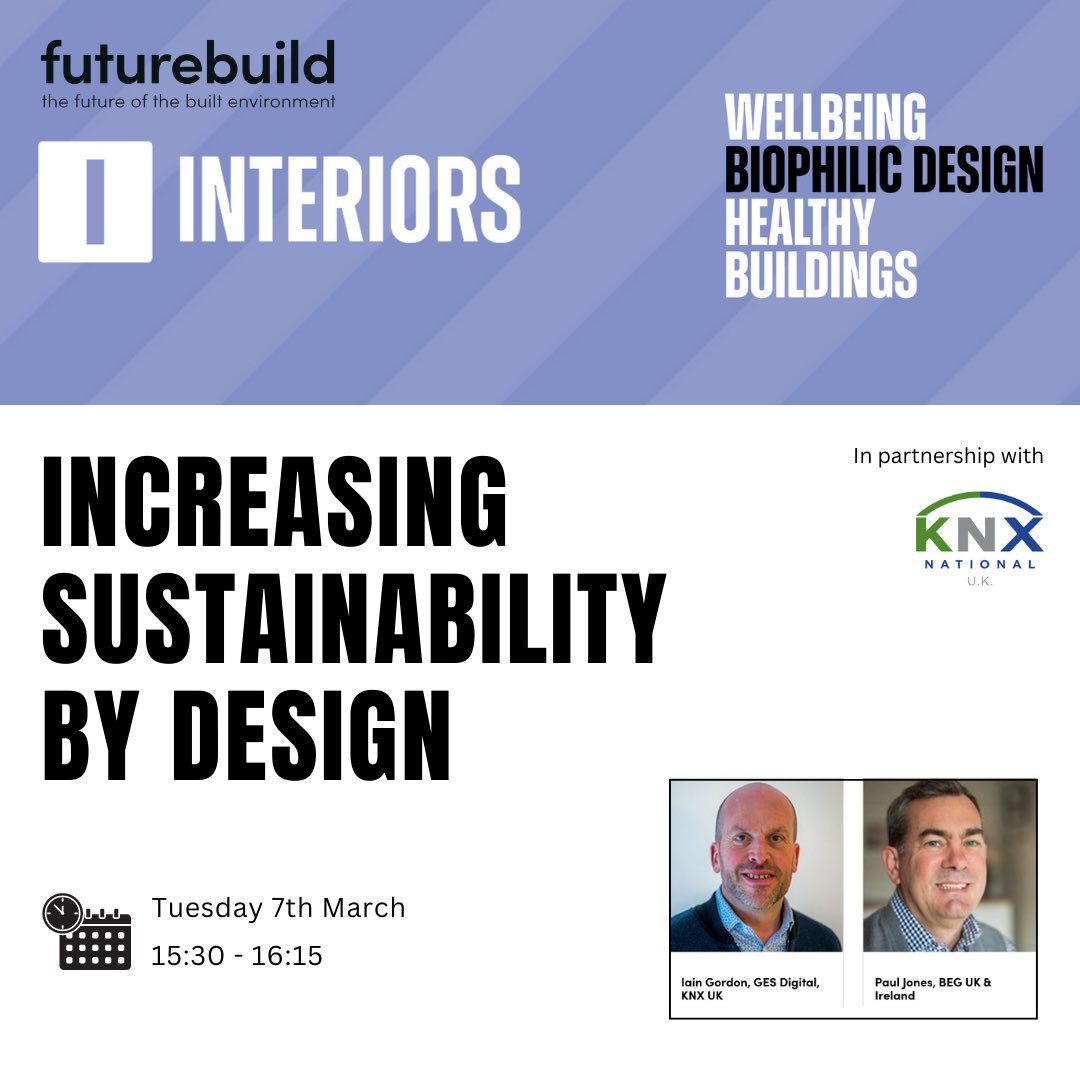 Increasing sustainability by design ♻️
@FuturebuildNow #CPD Accredited #Seminar curated and delivered by @KNXUK UK.
Speakers @iaingordon and Paul Jones.

The seminar is free to attend. Register now to secure your spot! bit.ly/3XdoRBs

#futurebuild2023 #cpdaccredited #bms