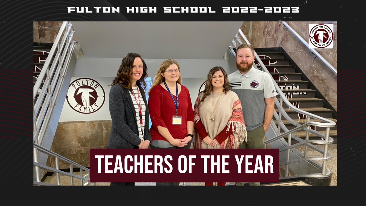 2509Broadway's tweet photo. Congrats to the 2022-2023 Fulton High School Teachers of the Year. Shawn Callen, April Brooks, Tiffany Nelson and David Miller. #2509 ⁦@falconcallen⁩ ⁦@gooseRRT⁩ @TiffanyNelson00 ⁦@FultonBandMill⁩
⁦@sjsmith2509⁩ ⁦@FultonHigh⁩ https://t.co/Dum3Au9jdz