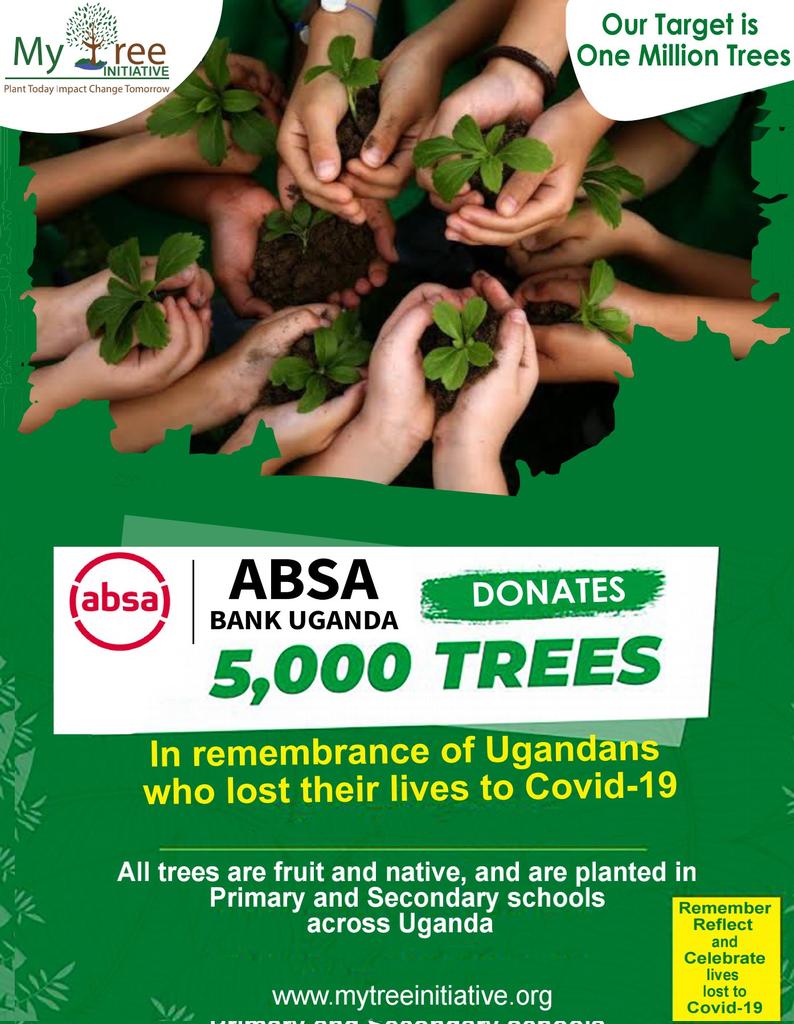 mytreeUganda's tweet photo. Thank you ABSA Bank Uganda for donating a tribute of 5,000 fruit and native trees, which will do so much in honoring, remembering & celebrating lives of loved ones the country has lost.π³π³π³
@KigoziMaggie @rm_kamuntu @HNangonzi @HelenaQbd
#milliontreechallenge
#RememberMeBook https://t.co/nlyb07lU1j