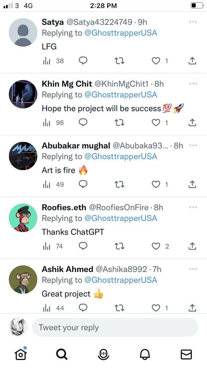 Jamestownkings's tweet photo. @0xAltitude @ape_tank @GhosttrapperUSA Not sure what funds he used, but definitely bot replies, look at his own thread... people commenting on an alleged bullying thread, with comments like project is lit and the art is fire. #botreplies https://t.co/bNJsM8jVAd