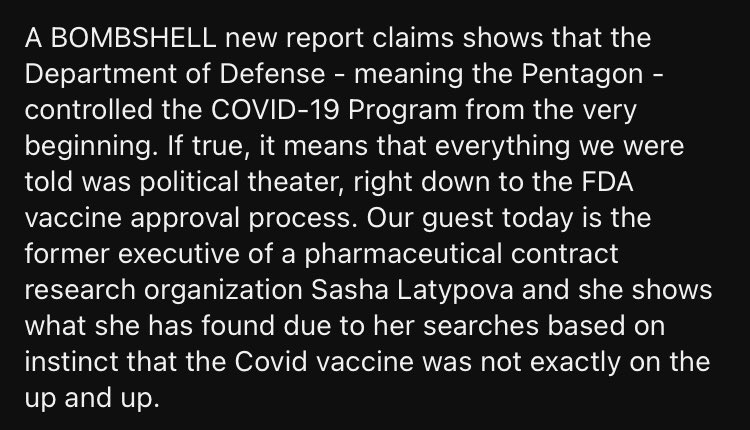 Richard4m's tweet photo. The HEADLINE simply can’t describe the #Covid19Program which from 2012 (Obama’s) #DOD was used through the #Pentagon #FDA #CDC
Former Exec #SashaLatpyopa 🔊 explains
BOMBSHELL docs reveal Covid-19 COVER-UP goes straight to the top | Redac... https://t.co/eYL2bEkPwa via @YouTube https://t.co/tr61Aqd8UF