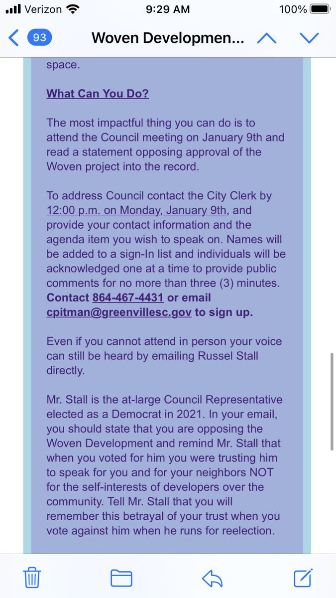 Inbox: the Democratic Black Caucus of SC - Greenville County chapter is issuing a call to action re the Woven development in West Greenville. Opponents of the project are upping the pressure on city Dem at-large @Russell_Stall.