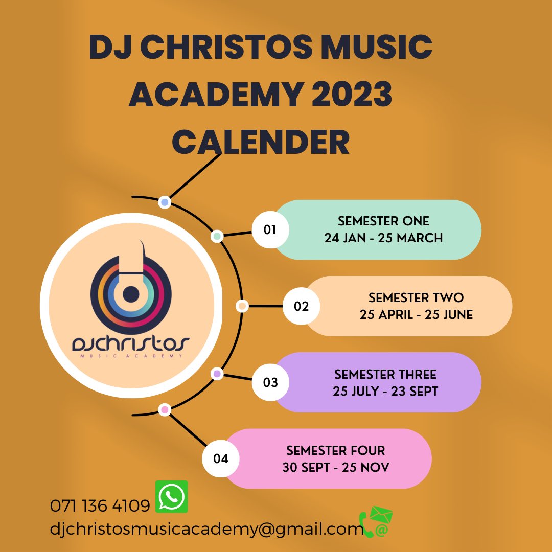 Happy New Year Everyone,

We officially open for 2023.
Please see academic calendar and get in touch to kickstart your deejay career.
Whatsapp : 071 136 4109 to receive the 2023 academic brochure. 

Wishing you the best for the new year  🫶
