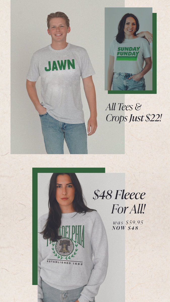 Save up to $14 on your favorite Philly gear! Tees + crops for only $22 and all fleece for just $48. Today + tomorrow only, no promo code needed 🙌

Shop now: whereimfrom.com/product-catego…