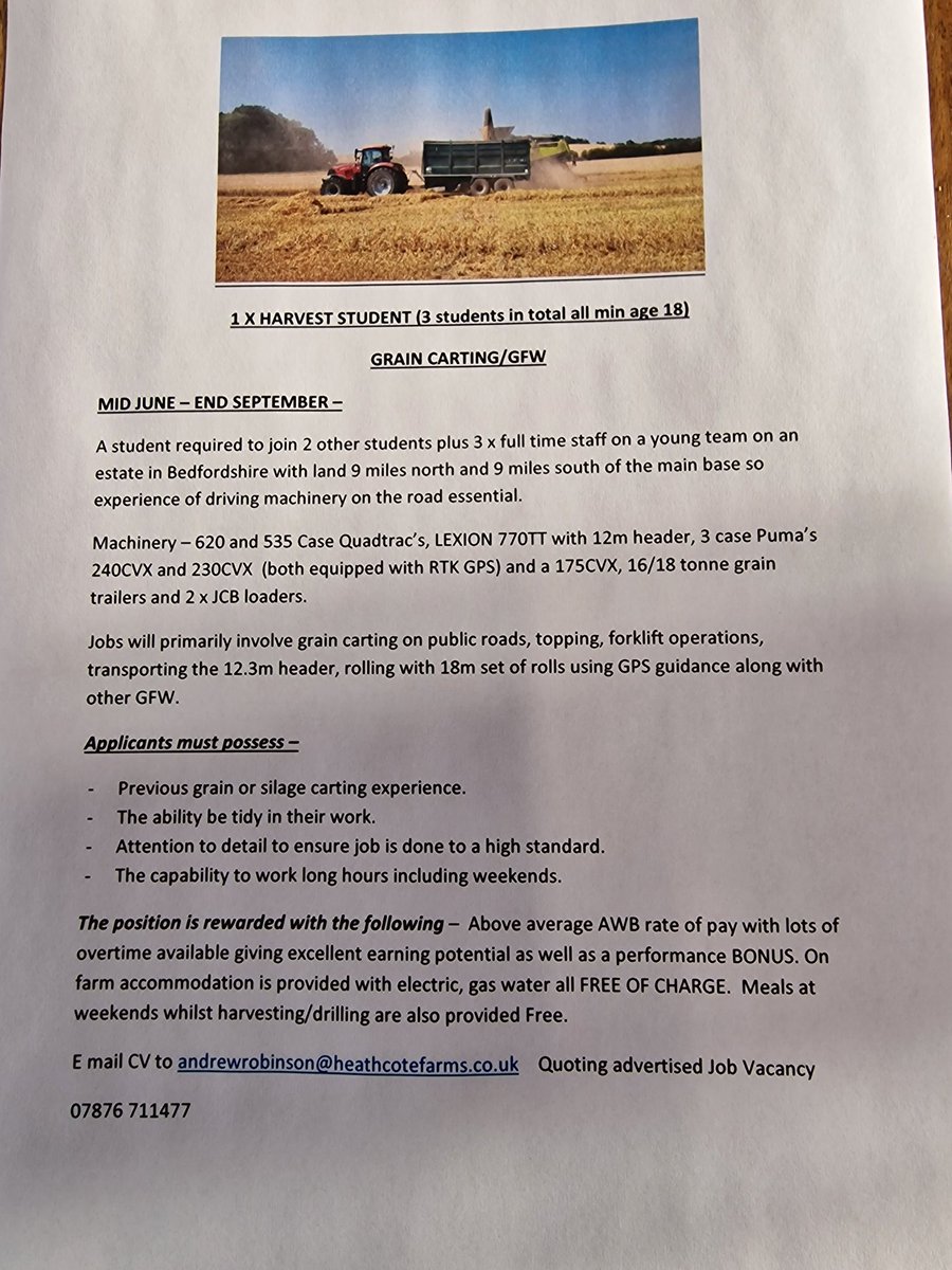 2 x Harvest 2023 positions available.