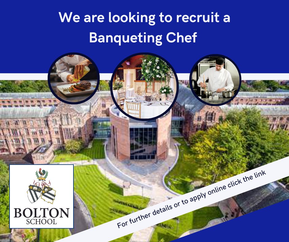 BoltonSch's tweet photo. VACANCY ALERT: We are currently advertising for a Banqueting Chef to work 30 hours per week.
For further details click here: https://t.co/DbYlELunFP
#hiring #banqueting #chef #boltonjobs #weddingandevents https://t.co/pAzDH98CH8