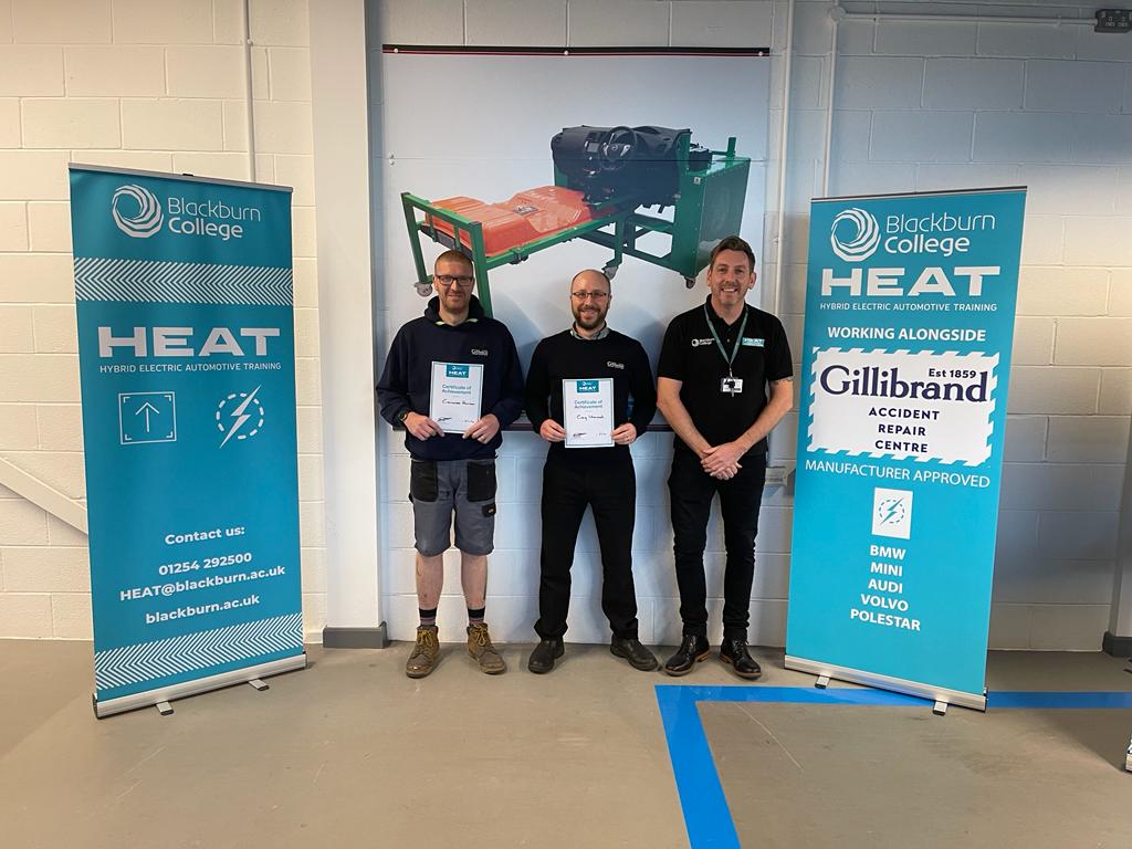 HEAT Hybrid Electric Automotive Training (Blackburn) working in conjunction with- Gillibrand Accident Repair Centre Two members of staff gaining EV level IMI 3 We are also heavily involved with Manufacturer EV training which is crucial #EVREADY #HEAT #CARBODYREPAIR