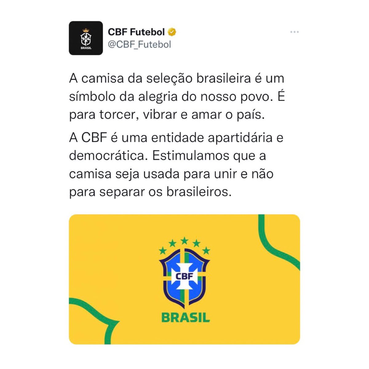 choquei's tweet photo. 🚨AGORA: CBF emite nota de repúdio sobre os ataques terroristas que aconteceram ontem em Brasília: 

“A CBF repudia veementemente que a nossa camisa seja usada em atos antidemocráticos e de vandalismo” https://t.co/eWBmGV0CJF
