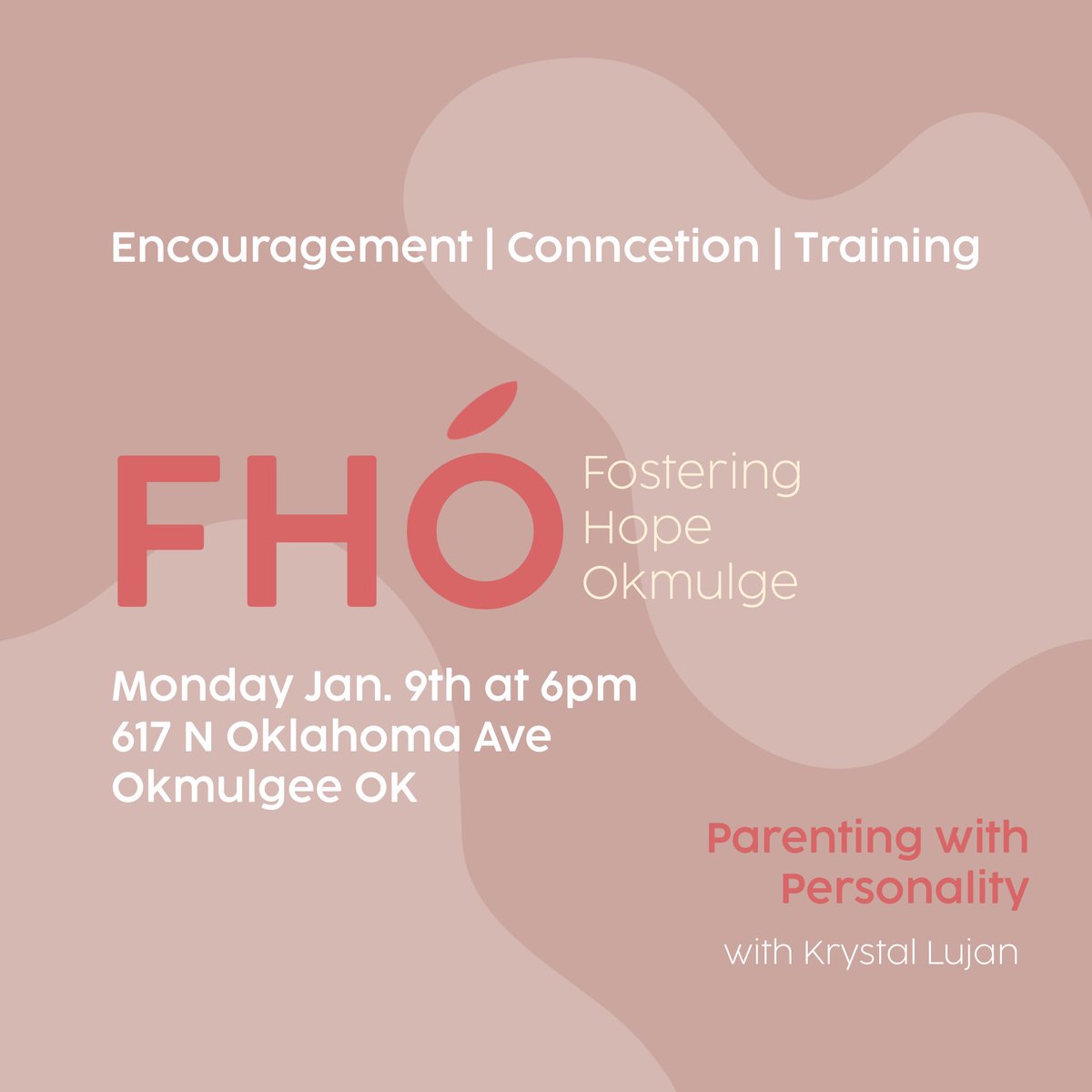 Foster_Okmulgee's tweet photo. Resource Parents will come together to encouragement, connection, &amp; training with Krystal Lujan from The You Place in Beggs. The topic is "Parenting with Personality"Fostering Hope starts at 6pm with shared meal, childcare &amp; CE’s. #fosteringhope #training #theyouplace #parenting https://t.co/iz5ksH9fwf