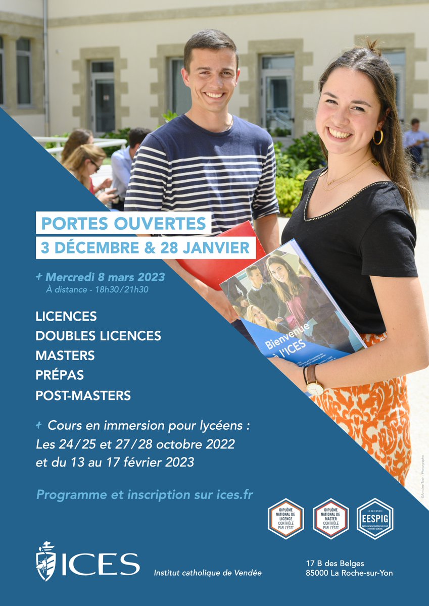 Samedi 28 janvier 2023 dès 9h00, lors des "2e Portes ouvertes", vous pourrez avoir les présentations des filières avec les responsables de formation, et d'interagir avec les professeurs, les étudiants et les services. ices.fr/portes-ouverte…
#parcoursup #licence #orientation