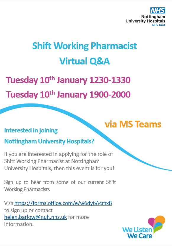 NUHPharmacy's tweet photo. Are you a trainee pharmacist due to register in August 2023 interested in joining our residency programme? 

We are hosting a Virtual Q&amp;A about our Band 6 Pharmacist roles TOMORROW.

Sign up here for a Teams link: https://t.co/l2uzLdEBEU 

Job advert: https://t.co/jLZvRgZcTa https://t.co/aKoSoQ1WXo